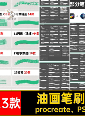 523款油漆笔刷ipad油画笔刷厚蜡笔纹理涂涂抹procreate PSps绘画