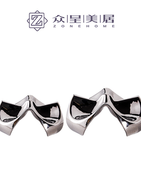 简约现代轻奢银色亮光果盘摆件样板间酒店餐厅客厅茶几桌面储物盘