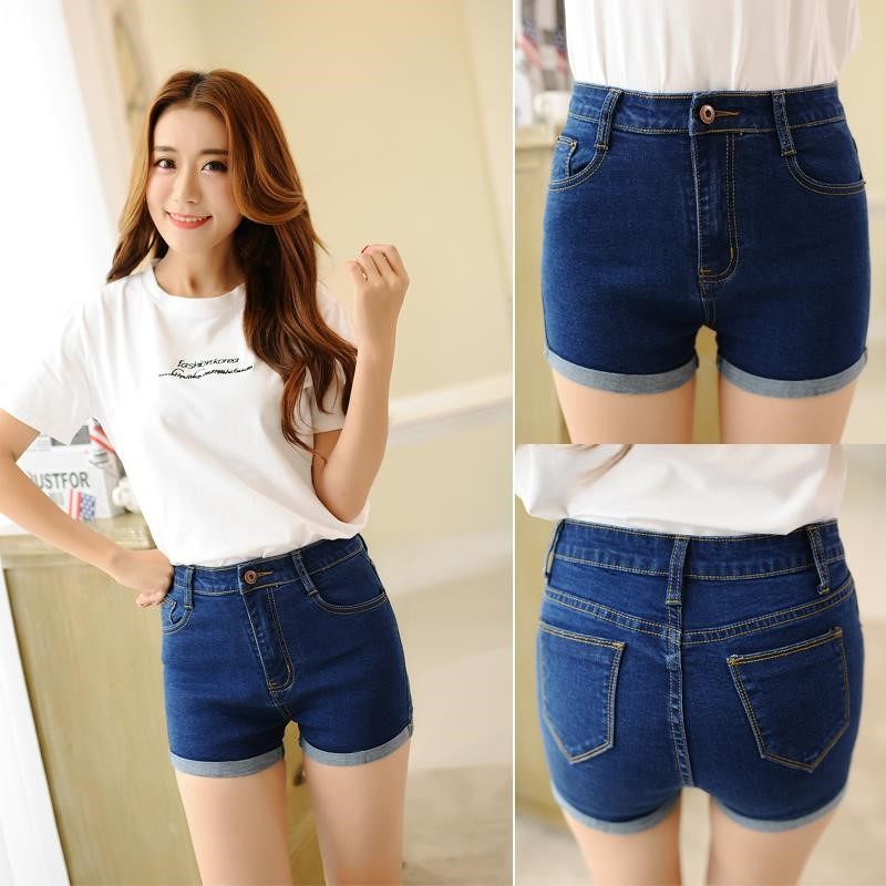 2019新款韩版白色字弹力大码修身显瘦卷边学生高腰牛仔短裤女夏|ruв категории Женская одежда, джинсы - от Buy2taobao.com для оказания профессиональной услуги покупки агента Taobao
