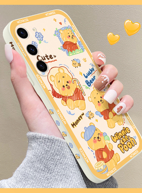 卡通涂鸦小熊适用三星s23手机壳s22/23ultra可爱s21/s20+液态硅胶PLUS超薄防摔s21fe新款全包镜头Galaxy女套