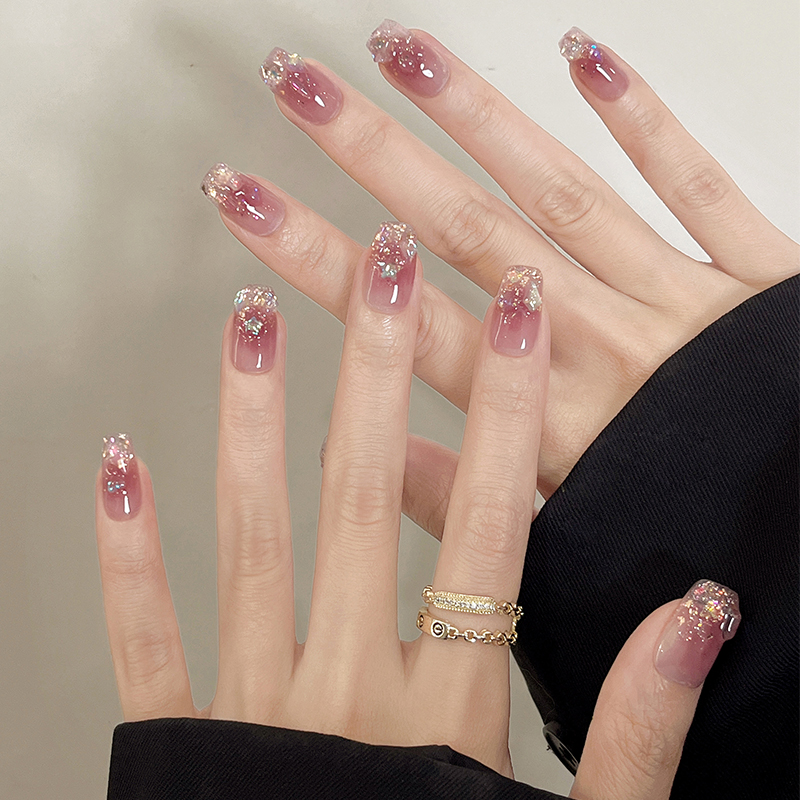 温柔气质紫色晕染碎钻晕染穿戴甲