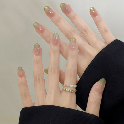 夏日清新青提猫眼显白手工穿戴甲