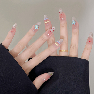 纯手工猫眼穿戴甲中长款可爱波点2026新款高级感少女美甲阿妮童画