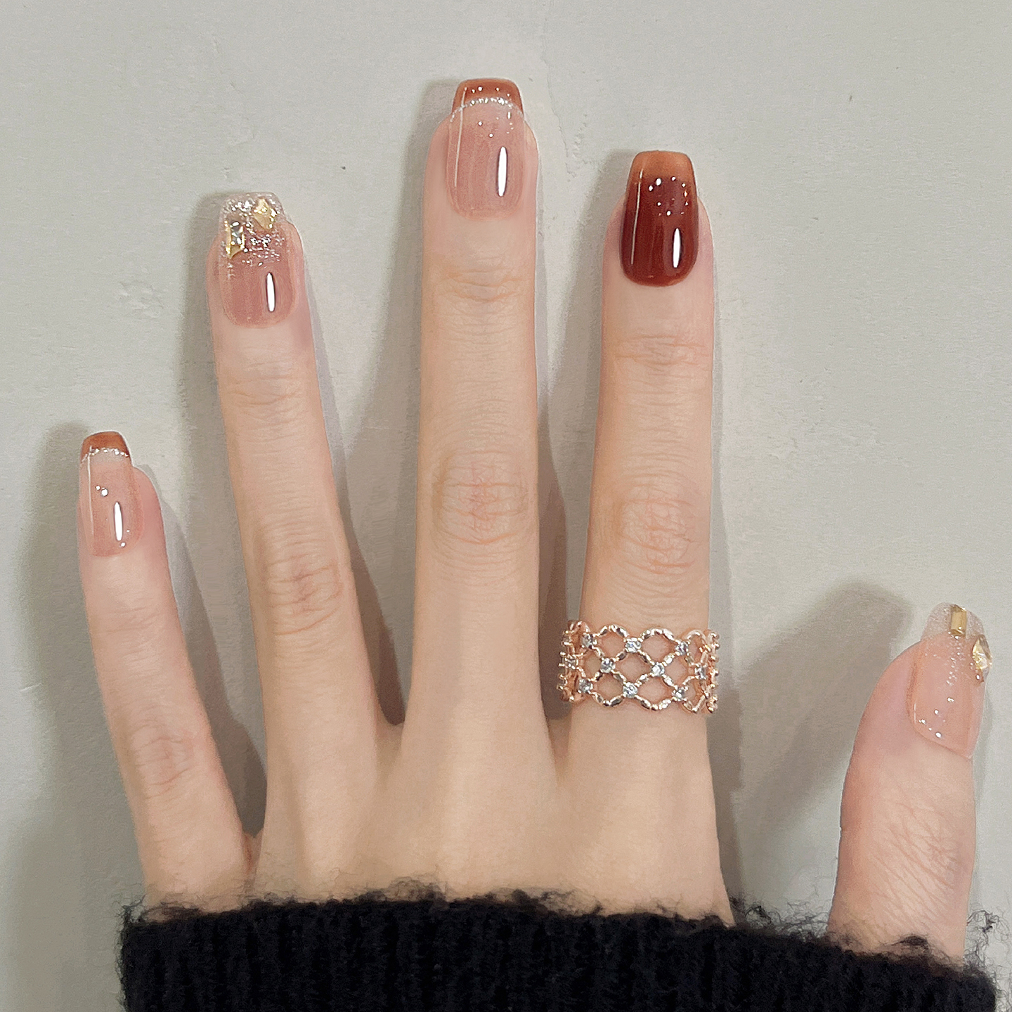 摩卡美拉德高级感气质法式穿戴甲