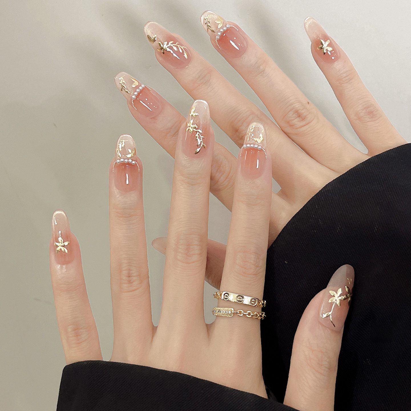 手工穿戴甲裸色猫眼金枝玉叶鎏金法式贴片2026新款高级感碎金竹叶,彩妆/香水/美妆工具,穿戴甲/甲片,淘宝优惠券,粉丝福利购,淘宝优惠卷