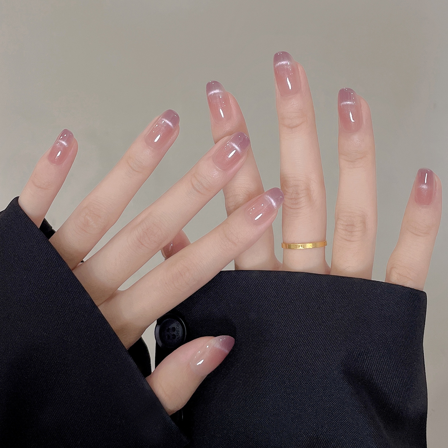 冰透葡萄紫法式猫眼显白美甲贴片