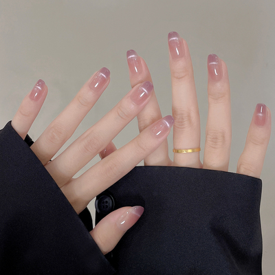 冰透葡萄紫法式猫眼显白美甲贴片