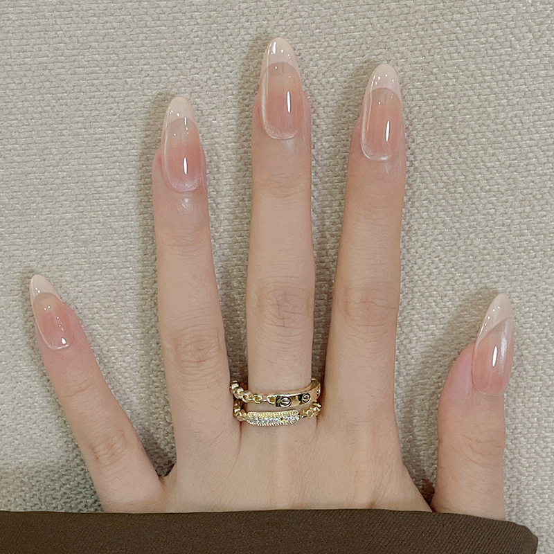 冰透裸色猫眼气质奶白法式穿戴甲