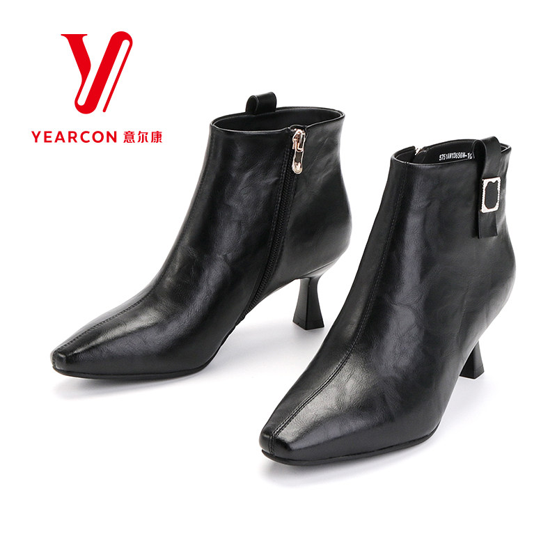 意尔康女靴2025新款秋季真皮短靴女高跟靴子细跟时装靴通勤短筒靴,女鞋,时装靴,淘宝优惠券,粉丝福利购,淘宝优惠卷