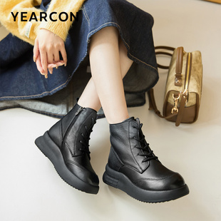 意尔康女靴2025新款冬季真皮马丁靴女加绒短靴保暖妈妈棉鞋短筒靴