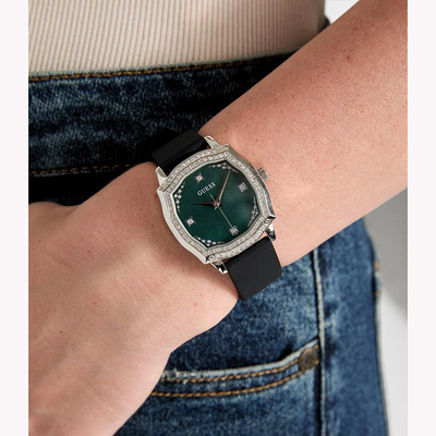 Guess镶钻贝母方形石英女士手表