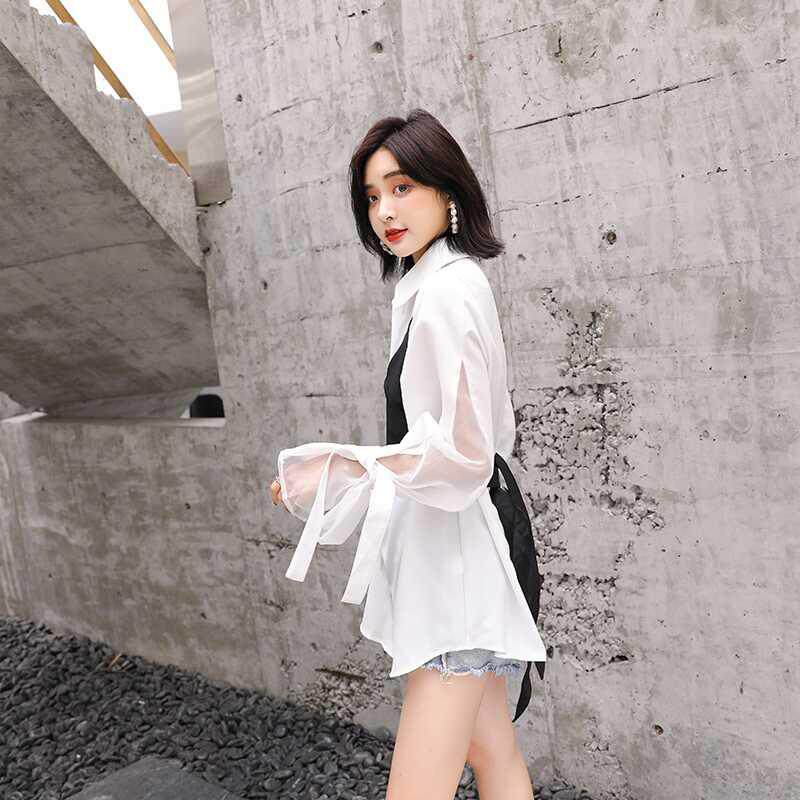 白色上衣衬衫裙女2019春秋韩版新款修身长袖中长款假两件心机衬衣在类目 女装/女士精品, 衬衫中 - 来自Buy2taobao.com提供专业的淘宝代购服务