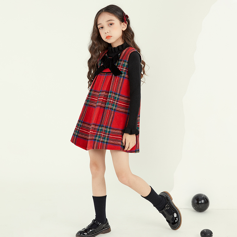 女童格子背心裙秋冬毛呢公主裙