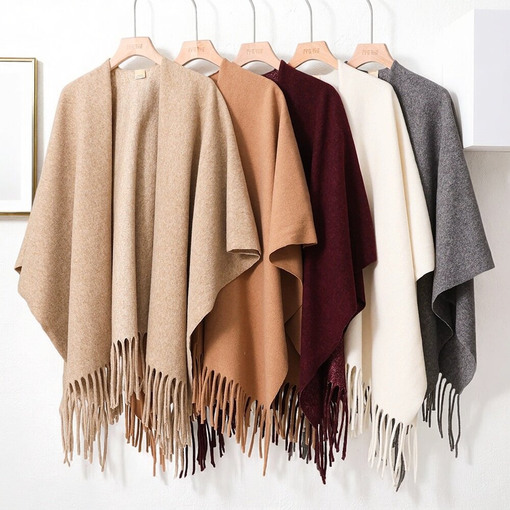 纯色外搭加厚羊毛开叉大披肩女士披风斗篷空调衫春秋保暖护肩颈围