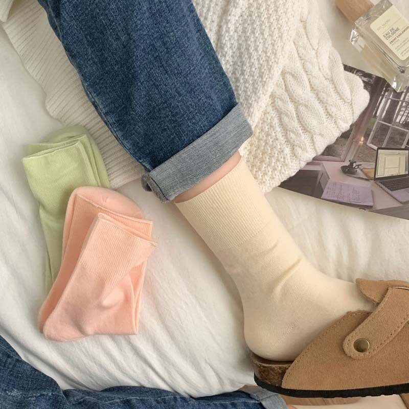 日系糖果色中筒袜女宽松吸汗防摩擦休闲袜韩式风女士生理月子袜