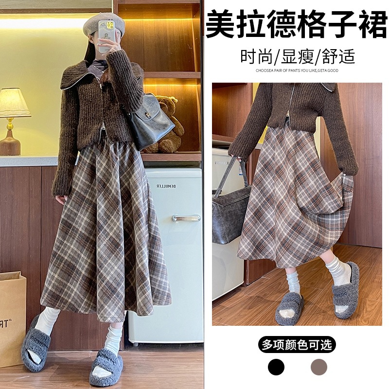 半身裙女秋冬美拉德风中长裙