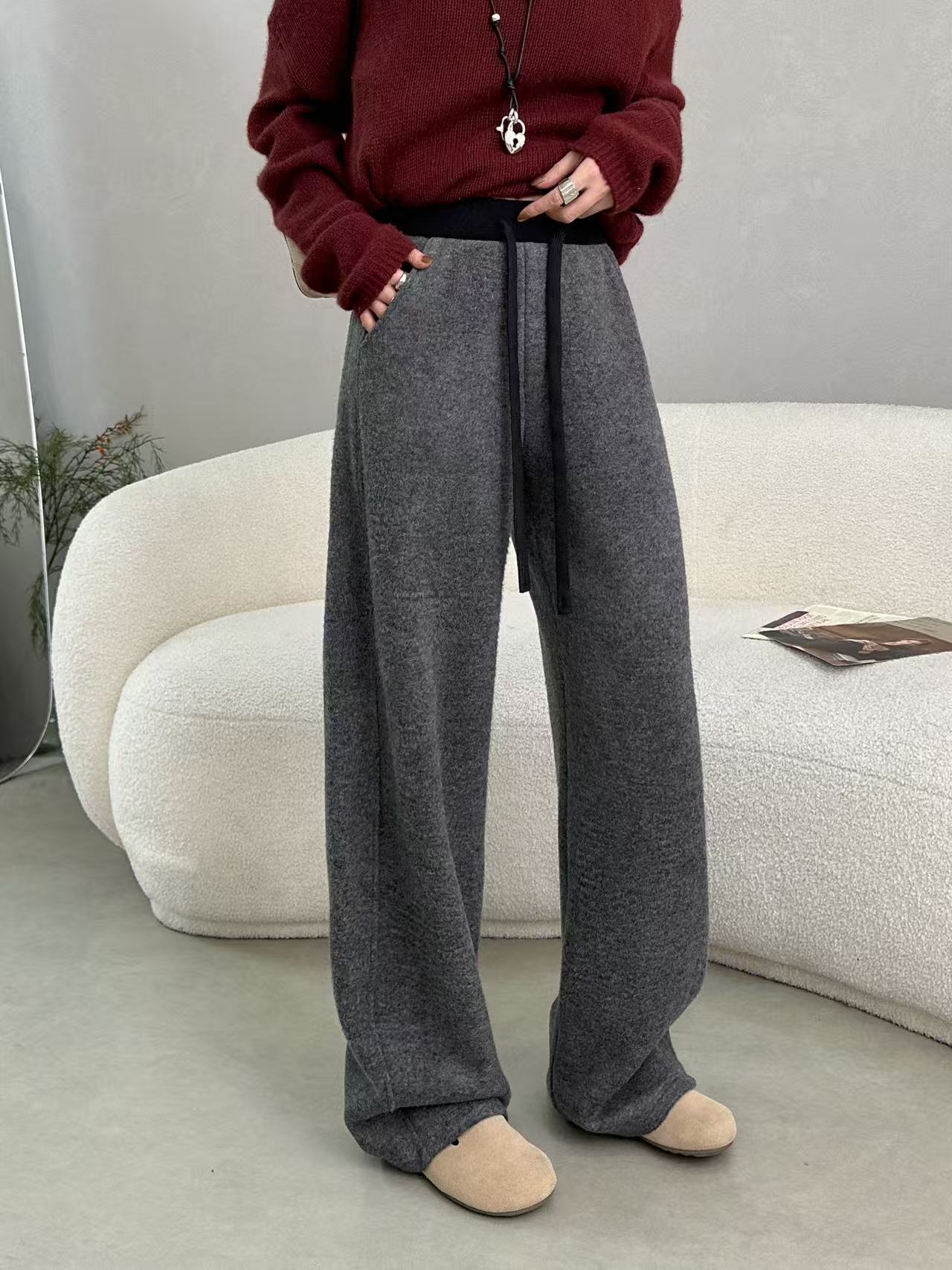 高品质雪花细羊绒加厚加绒直筒微弯显瘦遮肉-9815