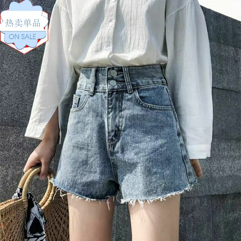 双扣牛仔短裤女夏季新款外穿韩版高腰显瘦宽松百搭a字阔腿热裤潮|ruв категории Женская одежда, джинсы - от Buy2taobao.com для оказания профессиональной услуги покупки агента Taobao