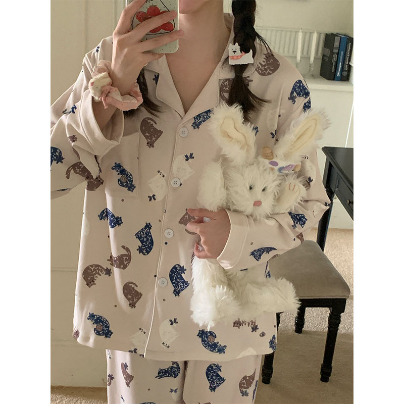 2025新款卡通猫咪德绒长袖睡衣女