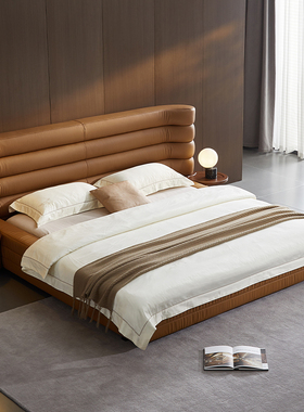 全友家居家具门店同款 98061 时尚软包头层真黄牛皮艺双人床1.8米