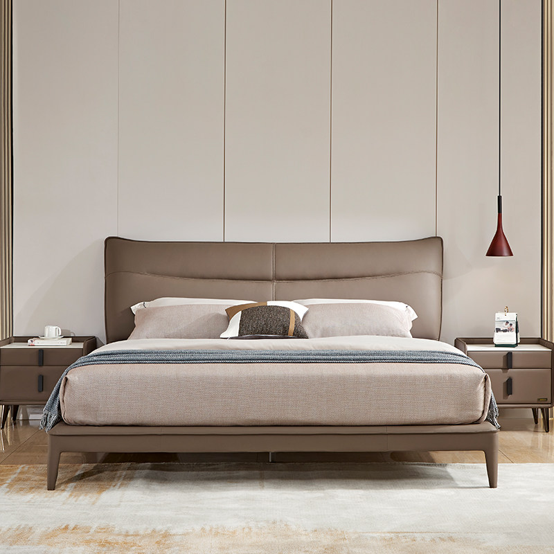 全友家居 工厂团购 93513 皮床真皮皮艺软床进口头层黄牛皮1.8米