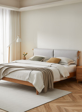 全友家居正品 门店同款 晓识木 原木风 801101HK 实木双人床1.8米