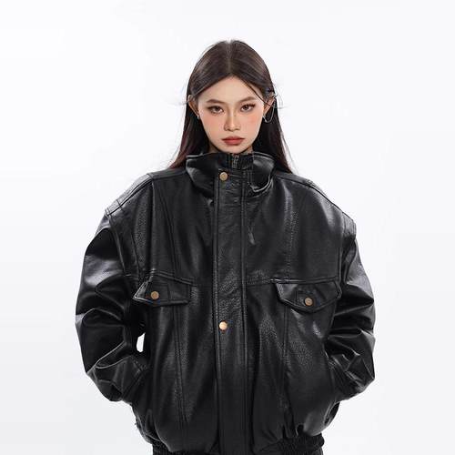 美式复古高级感PU皮衣夹克男女