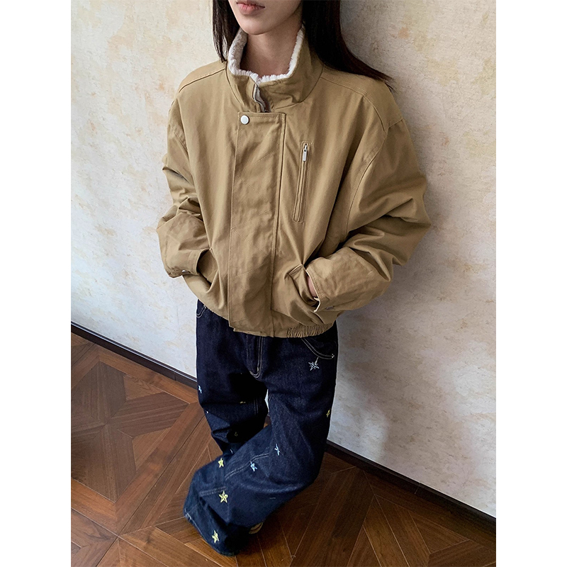 美式复古巴恩风飞行棉服短外套