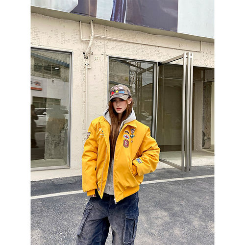 美式复古徽章刺绣飞行夹克男女