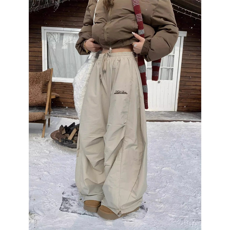 美式高街褶皱加绒工装伞兵裤