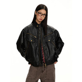 美式 复古荔枝纹高级感PU皮衣夹克男女多口袋廓形休闲机车服外套潮