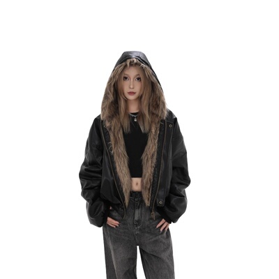 美式短款机车风夹克棉服女冬季