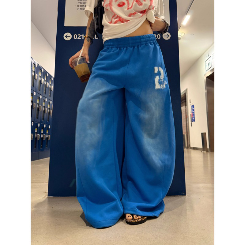 美式复古蓝色渐变运动卫裤男女
