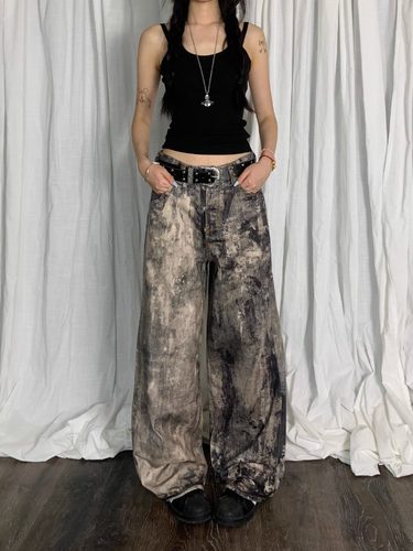 AC风格3D数码做旧牛仔裤男女秋季