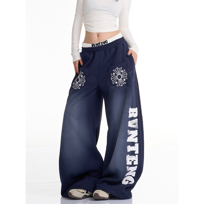 美式复古辣妹水洗印花休闲卫裤女宽松设计感阔腿裤街舞jazz裤子潮,女装/女士精品,休闲裤,淘宝优惠券,粉丝福利购,淘宝优惠卷