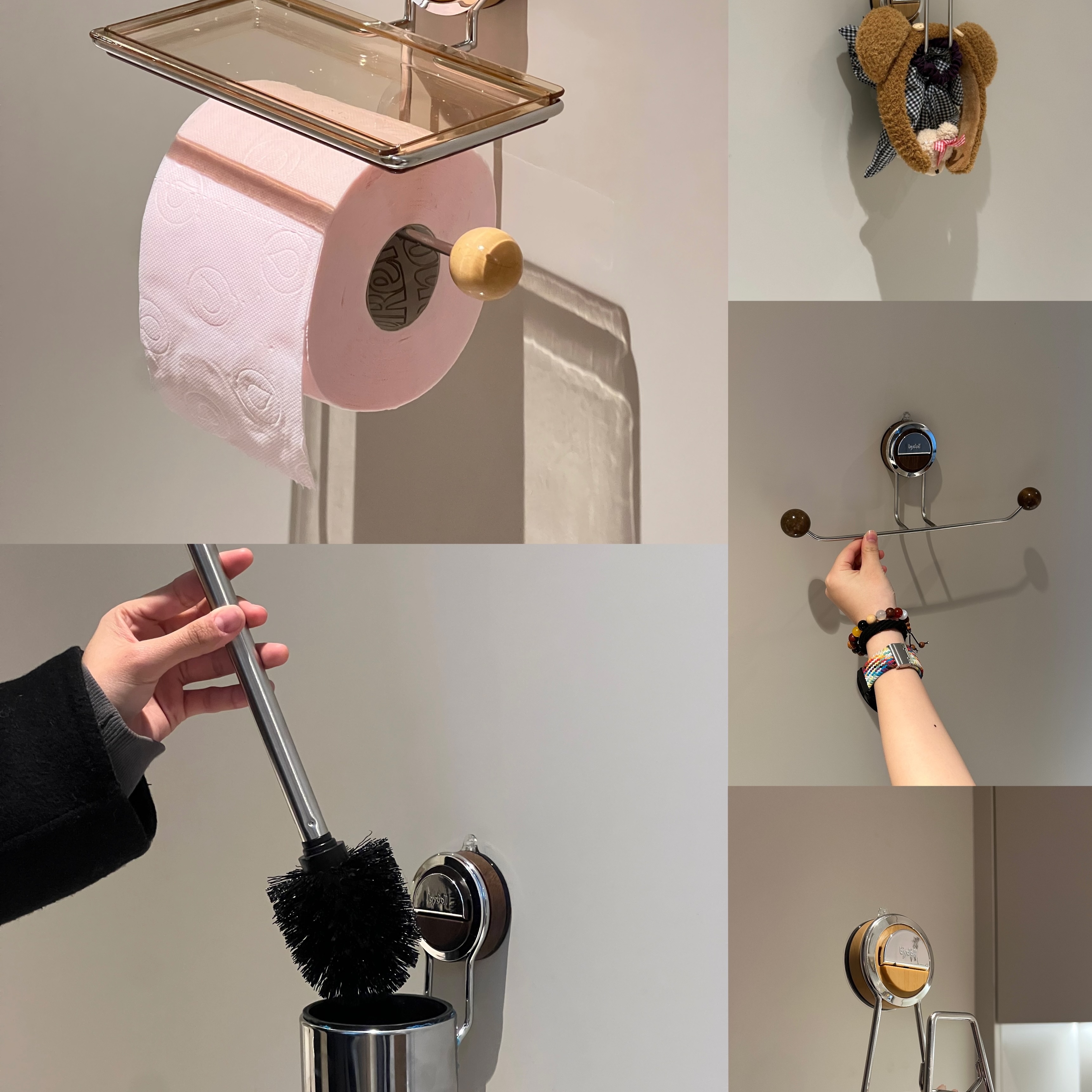 ANNA免打孔吸盘不锈钢马桶刷吸盘架发饰挂钩纸巾架置物架