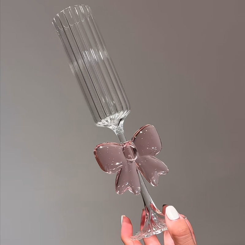 圣诞礼物蝴蝶结高脚香槟红酒杯原创ins风高颜值蝴蝶结酒杯