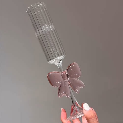 圣诞礼物蝴蝶结高脚香槟红酒杯原创ins风高颜值蝴蝶结酒杯