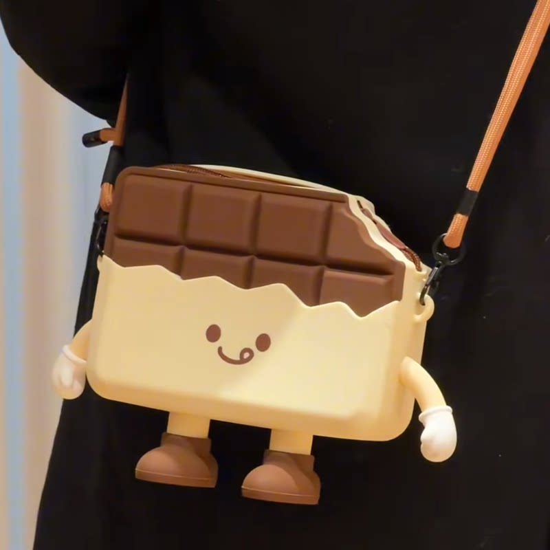 可爱巧克力斜挎包女士创意单肩包大容量硅胶便携手机充电宝收纳包