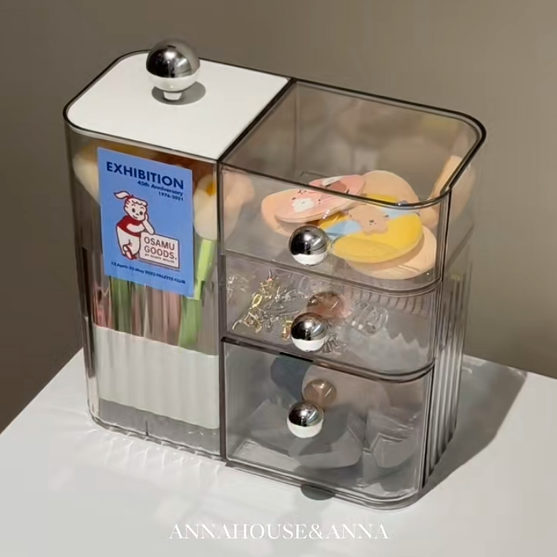ANNAHOUSE家用化妆品收纳盒分格多功能桌面带盖防尘收纳盒