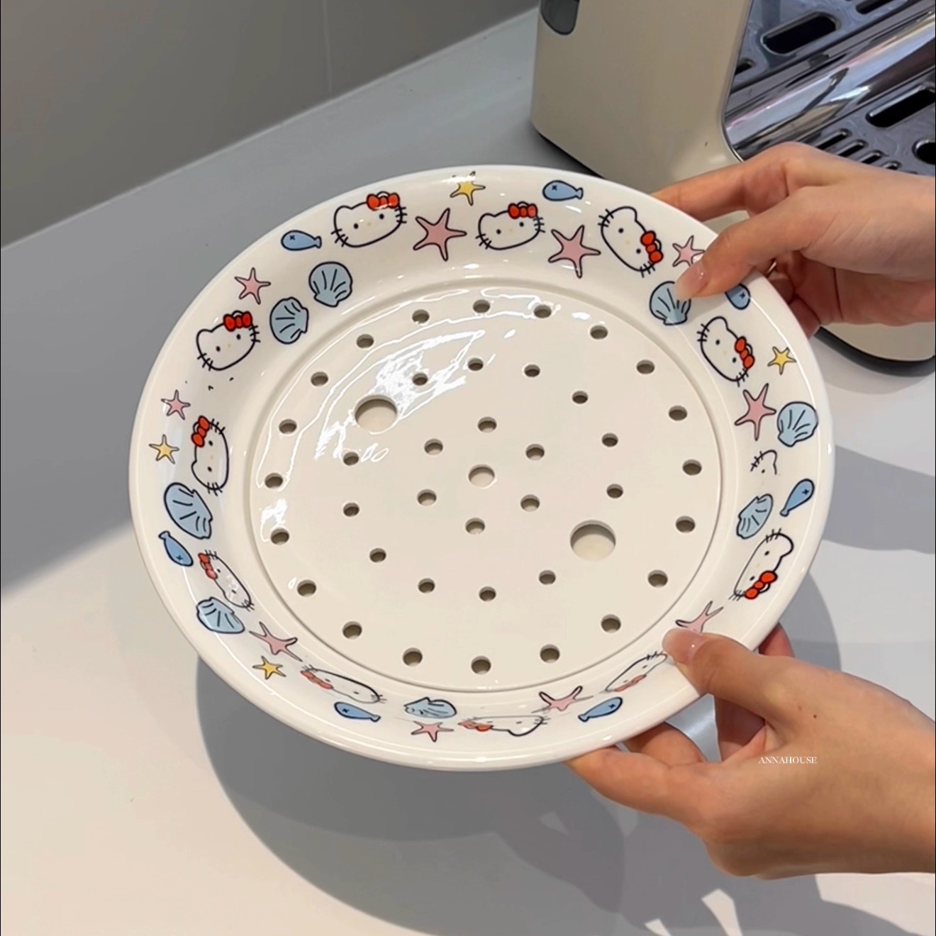 小红书同款面包沥水饺子盘釉下彩陶瓷深盘家用菜哦盘双层可爱盘子