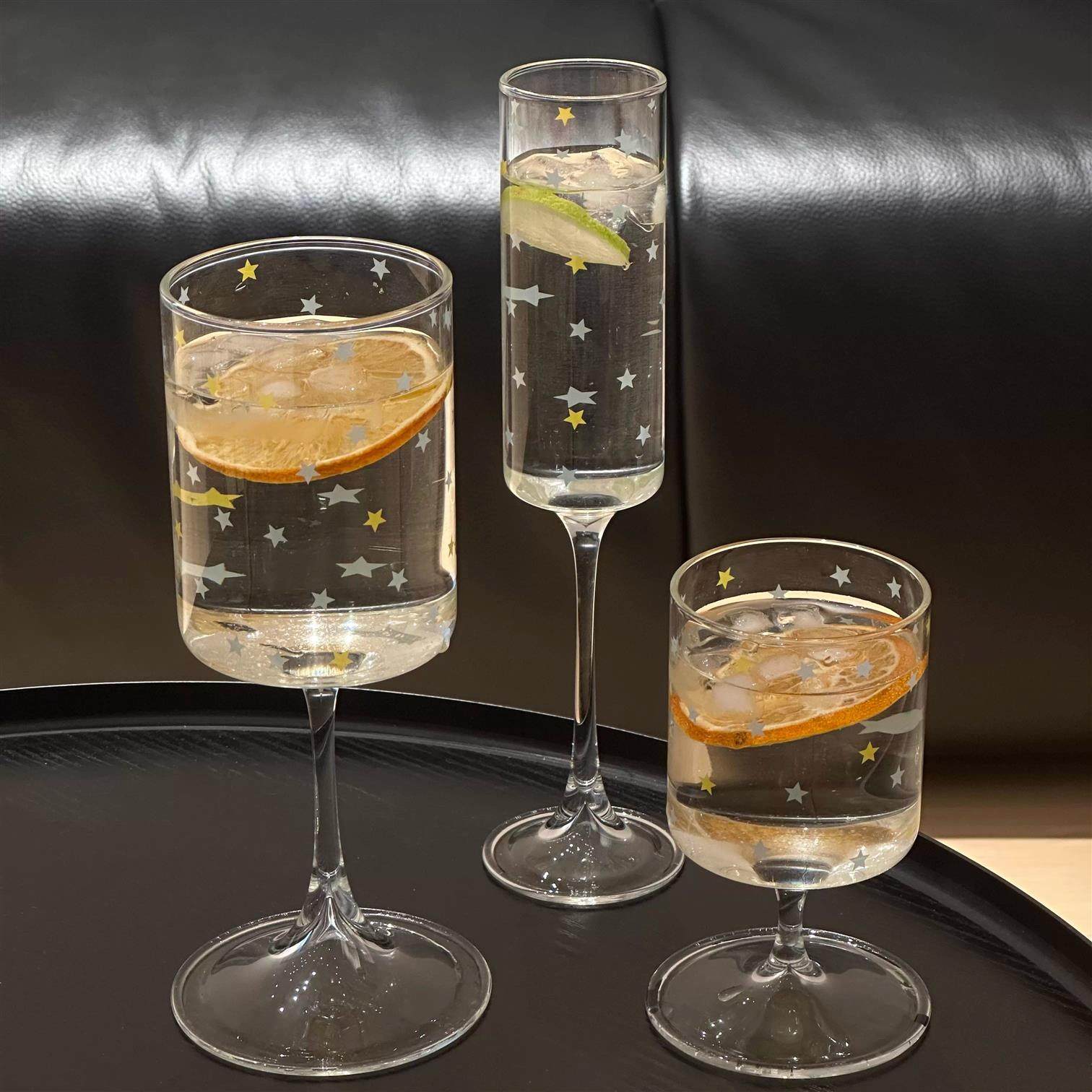 原创满印星星玻璃红酒高脚杯新年简约创意精致家用香槟杯情侣礼物