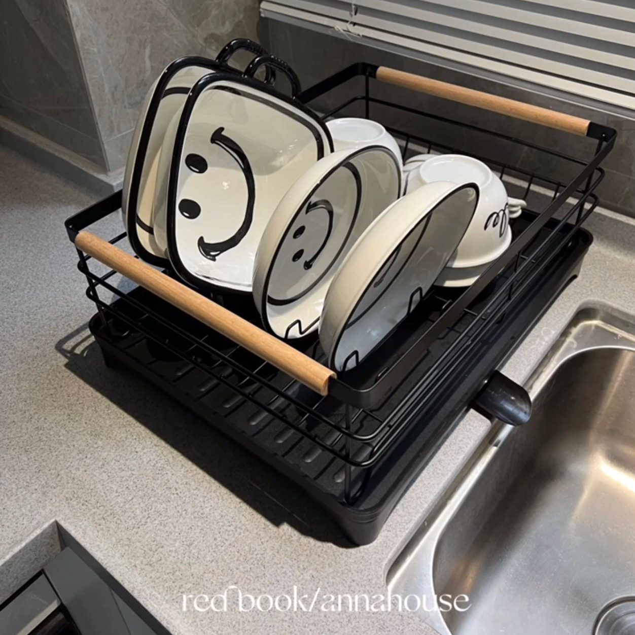 ANNAHOUSE家居馆 收纳沥水碗架沥水架日式铁艺双层碗碟架金属收纳