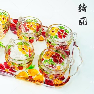 带托盘创意水杯黄花套装 拍一发七 轻奢国潮高档格桑花杯具套装