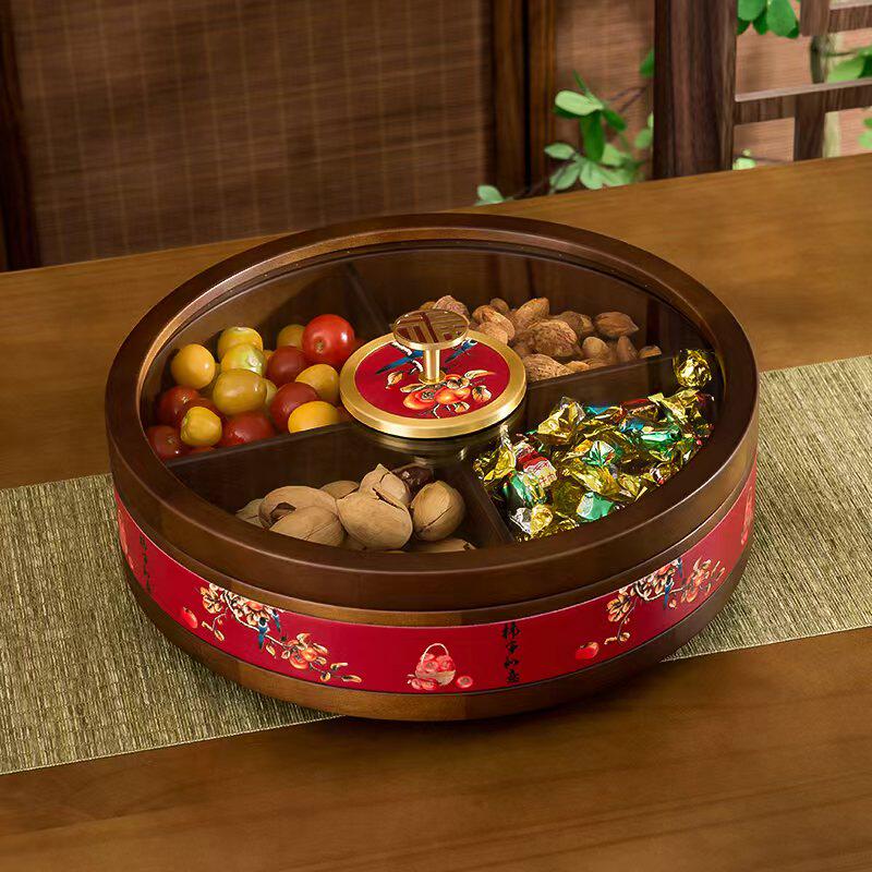 单只带盖-轻奢实木事事如意干果盘精致糖果盒煎锅茶几客厅水果盘