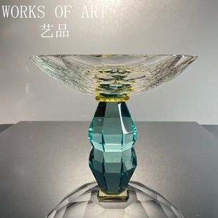 单只 轻奢千面万象浅海绿水晶果盘K9工艺家用茶几精致零食盘