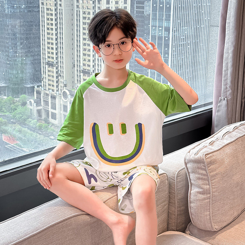 儿童睡衣男童夏季薄款纯棉短袖男孩空调服夏款大童青少年家居套装