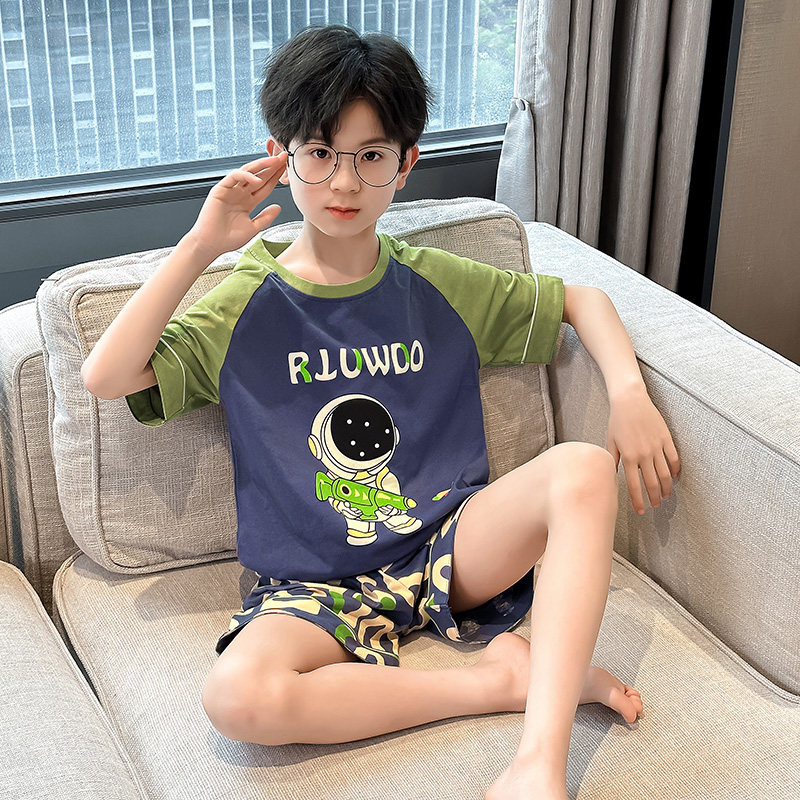 男童睡衣夏款新款纯棉薄款短袖短裤男孩中大童儿童家居服套装夏季