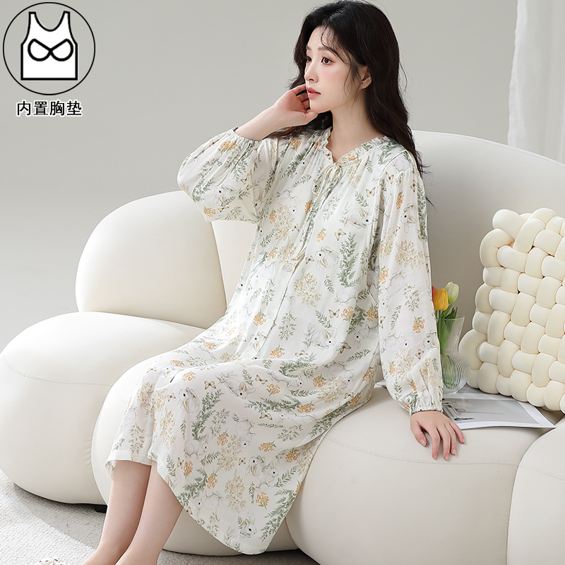 月子服帶胸墊夏季薄款孕婦睡裙