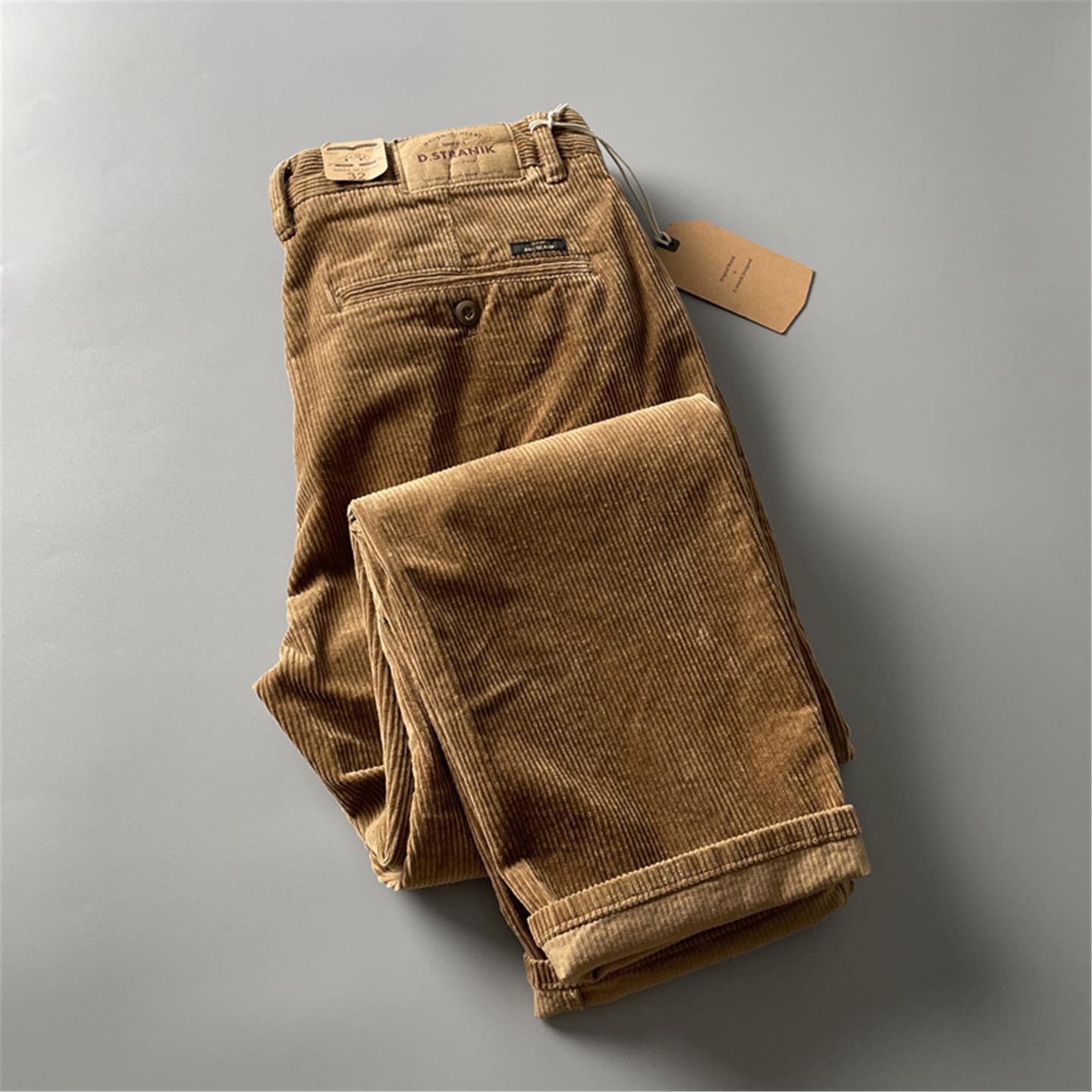 重磅复古灯芯绒工装裤秋冬保暖厚实弹力宽松小直筒男士休闲裤百搭